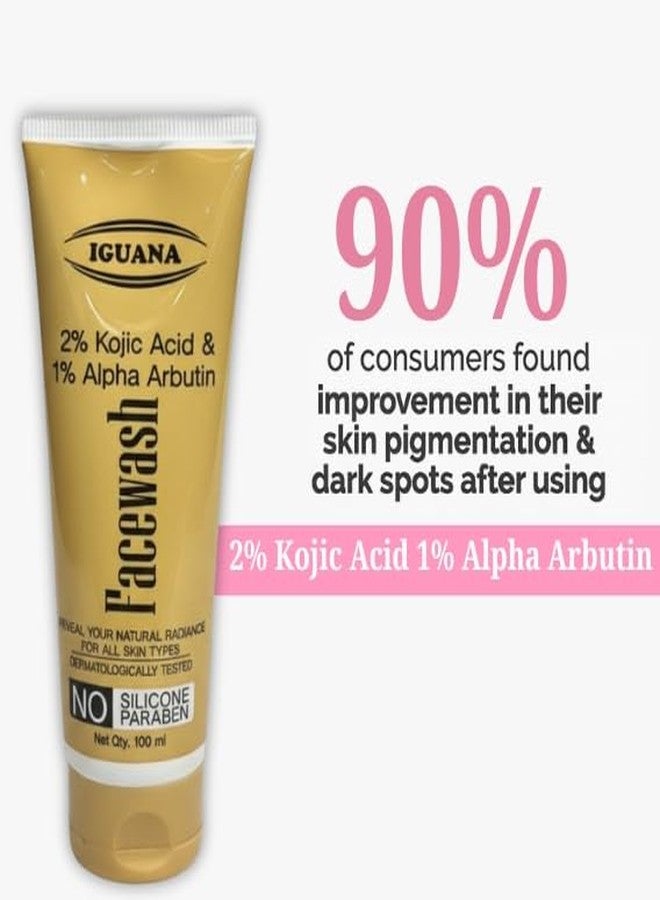 Iguana 2% Kojic Acid Face Wash with 1% Alpha Arbutin | Brightening Facial Cleanser for Dark Spots, Pigmentation & Uneven Skin Tone | Paraben-Free | 100 ml (3.38 fl oz) - Image 4